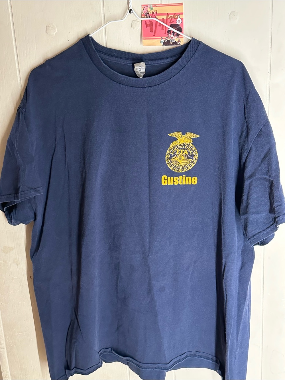 Gildan navy tee with yellow Gustine FFA crest